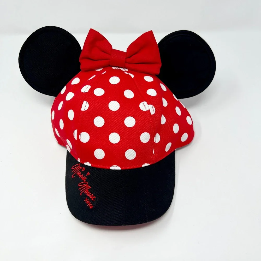 Disney Parks Minnie Mouse Red Polka Dot Bow Ears Cap Youth Snapback Hat